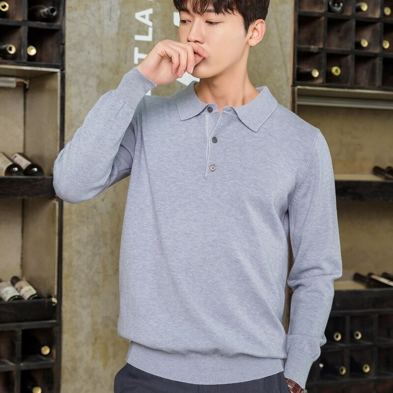 Men's POLO pullover - t-shirt with buttons - cashmereHoodies & Sweatshirt