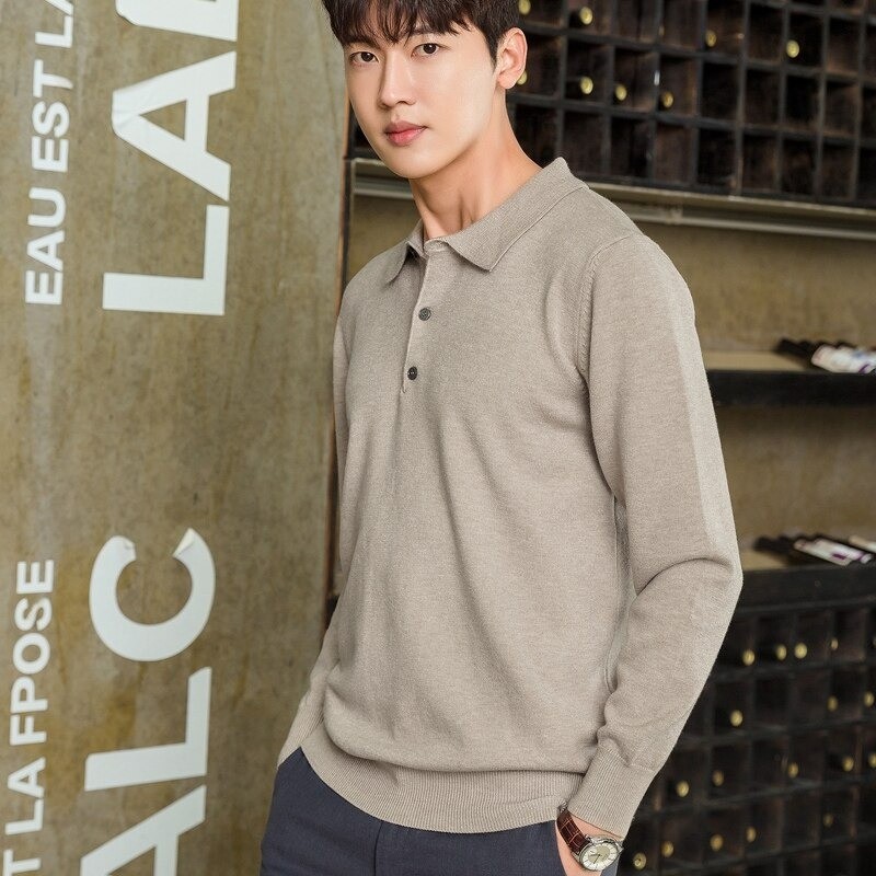 Men's POLO pullover - t-shirt with buttons - cashmereHoodies & Sweatshirt