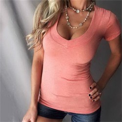 Classic summer t-shirt - deep V-neck - short sleeve - plus sizeBlouses & shirts