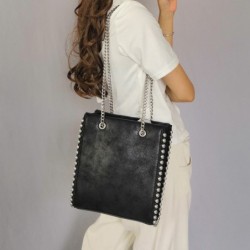 Retro shoulder bag - with rivets / chain strap - leatherHandbags