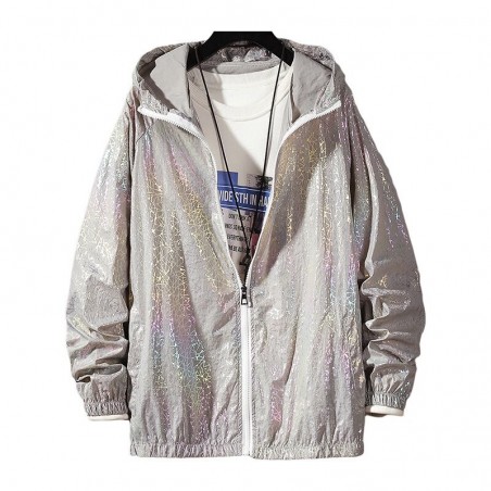 Colorful women's bomber - thin windbreaker - hooded reflective jacketJackets