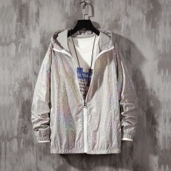Colorful women's bomber - thin windbreaker - hooded reflective jacketJackets