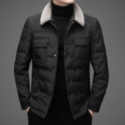 Fashionable warm short jacket - down windbreaker - with detachable fur collarJackets