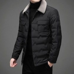 Fashionable warm short jacket - down windbreaker - with detachable fur collarJackets