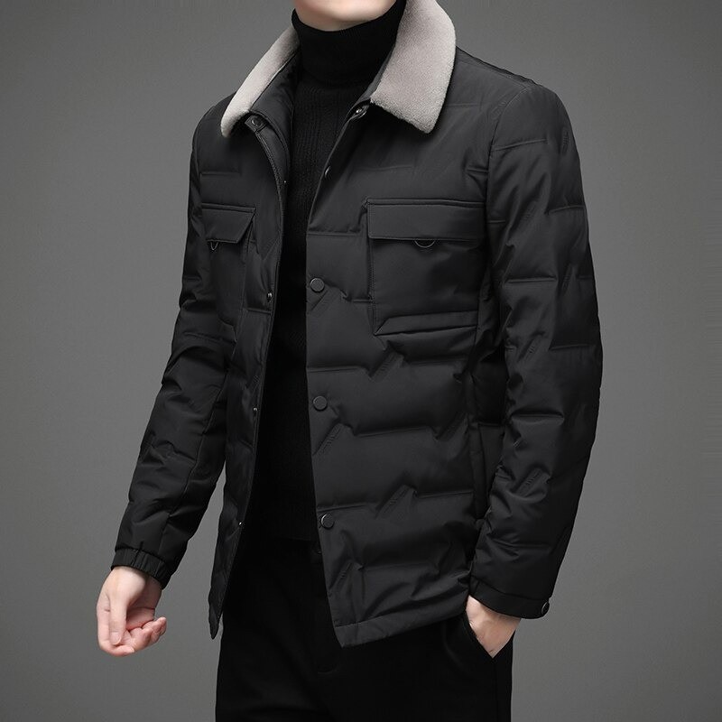 Fashionable warm short jacket - down windbreaker - with detachable fur collarJackets