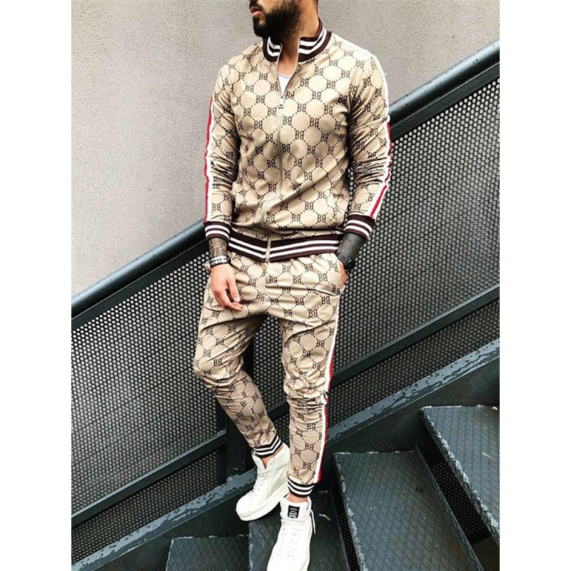 Fashionable sports tracksuit - sweatshirt with a zipper / long pants - slim fit - 3D printingPants