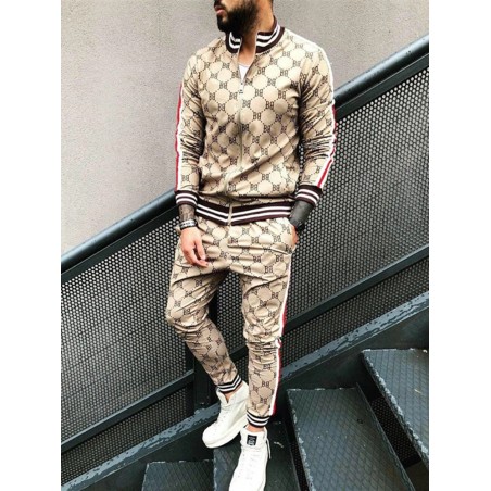 Fashionable sports tracksuit - sweatshirt with a zipper / long pants - slim fit - 3D printingPants