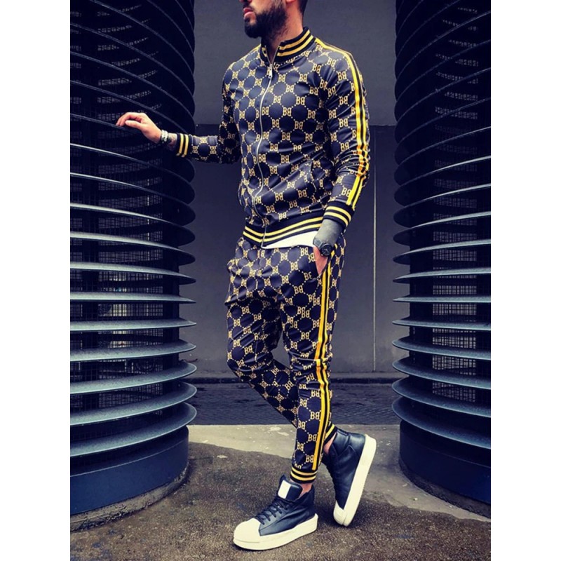 Fashionable sports tracksuit - sweatshirt with a zipper / long pants - slim fit - 3D printingPants