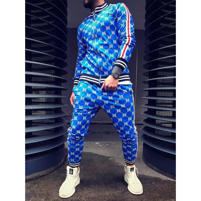 Fashionable sports tracksuit - sweatshirt with a zipper / long pants - slim fit - 3D printingPants