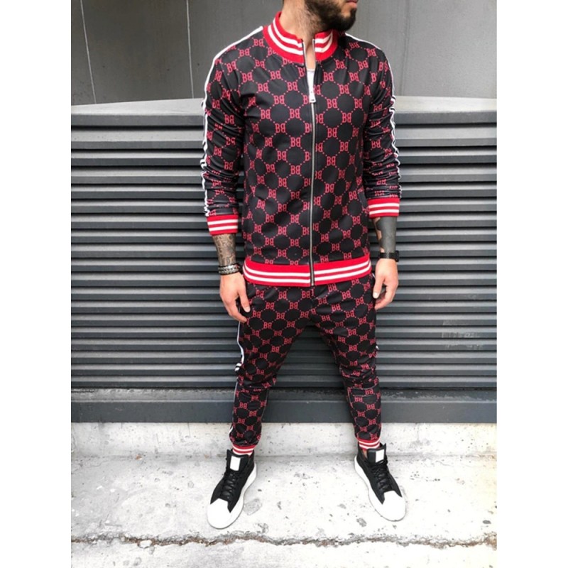 Fashionable sports tracksuit - sweatshirt with a zipper / long pants - slim fit - 3D printingPants