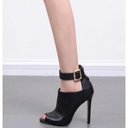 Sexy high heel boots - with metal buckle - open toeHigh heels