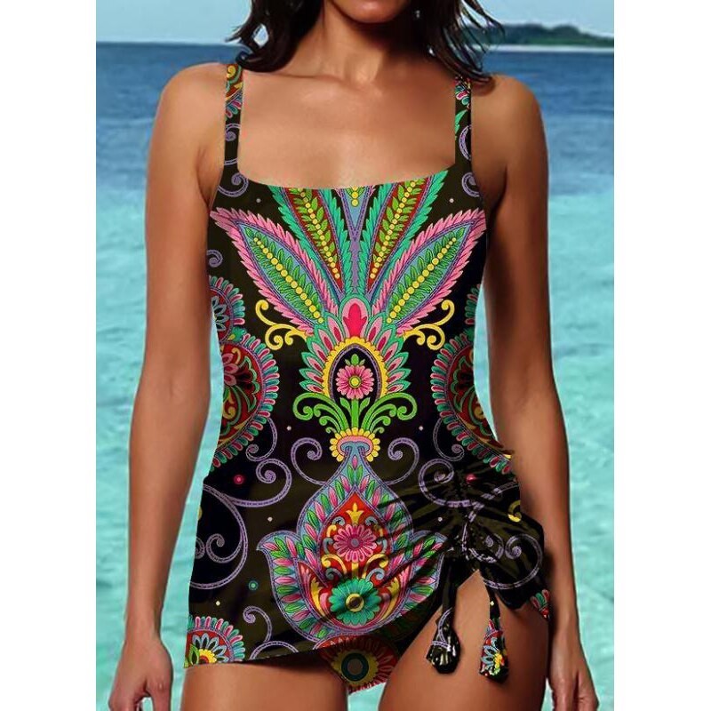 Vintage one piece swimming suit - with long tie-up topBeachwear