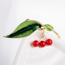 Green leaf / 3 cherries - elegant broochBrooches