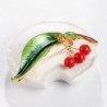 Green leaf / 3 cherries - elegant broochBrooches