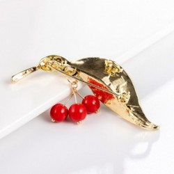Green leaf / 3 cherries - elegant broochBrooches