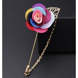 Fashionable brooch with rose / chain - long needle - unisexBrooches