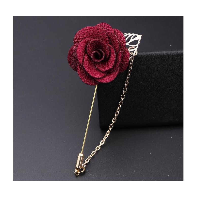 Fashionable brooch with rose / chain - long needle - unisexBrooches