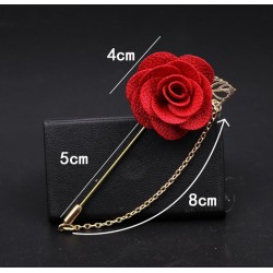 Fashionable brooch with rose / chain - long needle - unisexBrooches