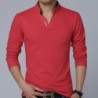 Classic elegant t-shirt - with mandarin collar - long sleeve - slim fit - cottonT-shirts