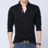 Classic elegant t-shirt - with mandarin collar - long sleeve - slim fit - cottonT-shirts