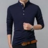 Elegant t-shirt - long sleeve - mandarin collar with buttons - cottonT-shirts