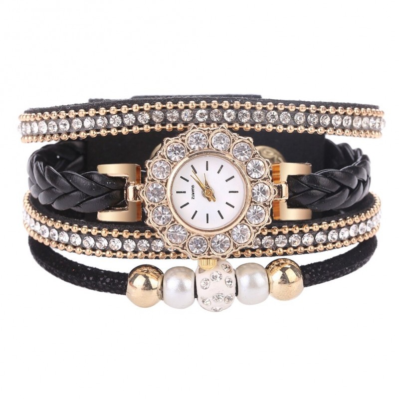 Multilayer bracelet with a round watch - crystals / beadsBracelets