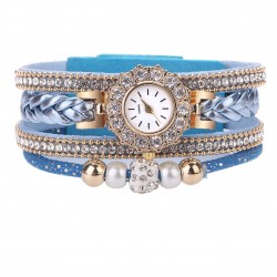 Multilayer bracelet with a round watch - crystals / beadsBracelets