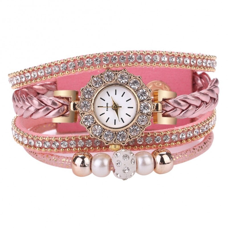Multilayer bracelet with a round watch - crystals / beadsBracelets