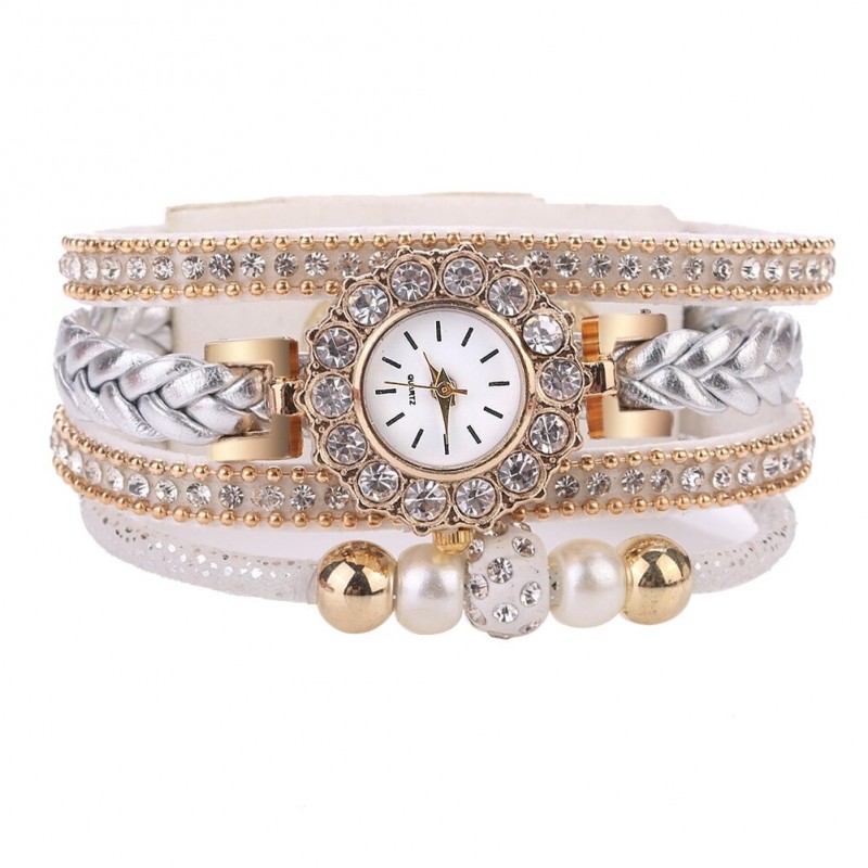 Multilayer bracelet with a round watch - crystals / beadsBracelets