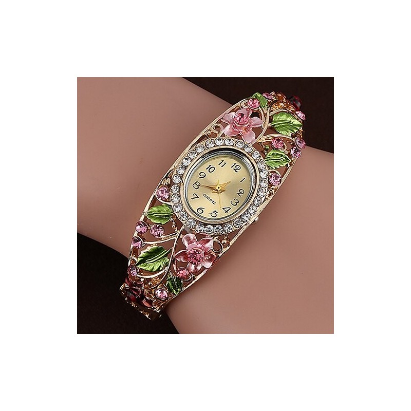 Elegant crystal bracelet - with a watch - colorful flowers - hollow out designBracelets