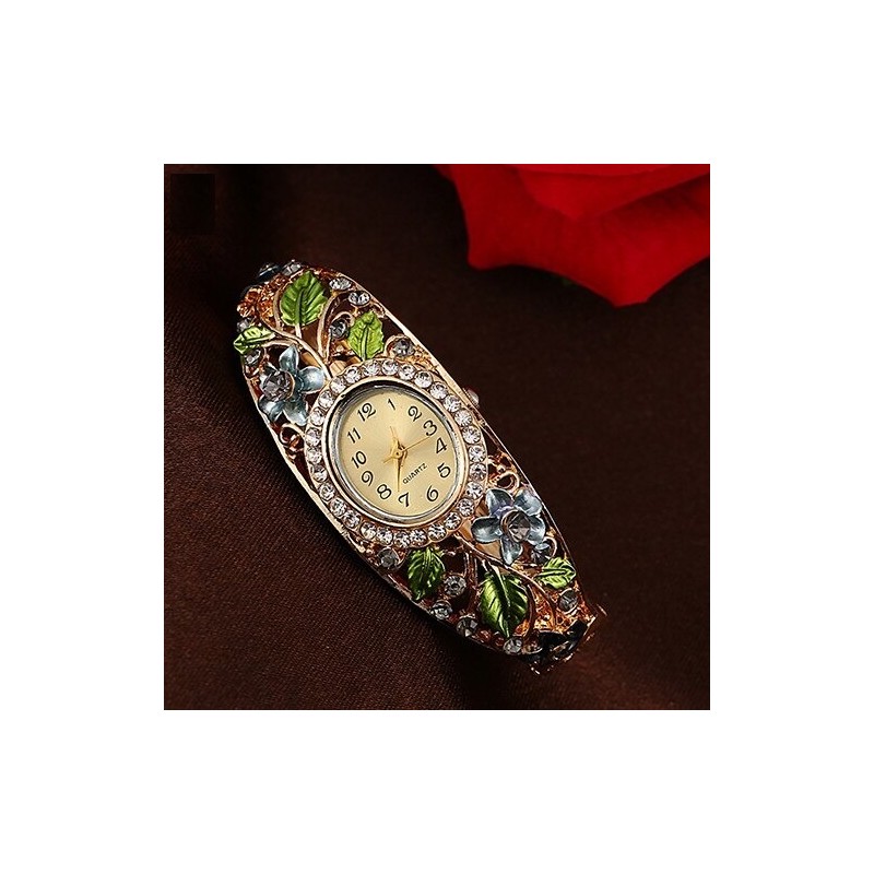 Elegant crystal bracelet - with a watch - colorful flowers - hollow out designBracelets