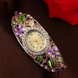 Elegant crystal bracelet - with a watch - colorful flowers - hollow out designBracelets