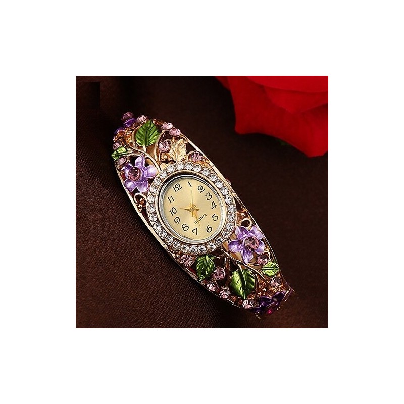 Elegant crystal bracelet - with a watch - colorful flowers - hollow out designBracelets