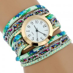 Multilayer floral bracelet - with a round quartz watchBracelets