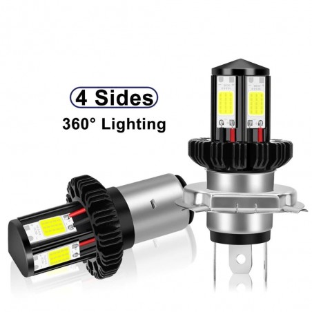Motorcycle headlight LED bulb - 6000K white - BA20D / H4 - Hi Lo beam - 12V - 1200LMH4