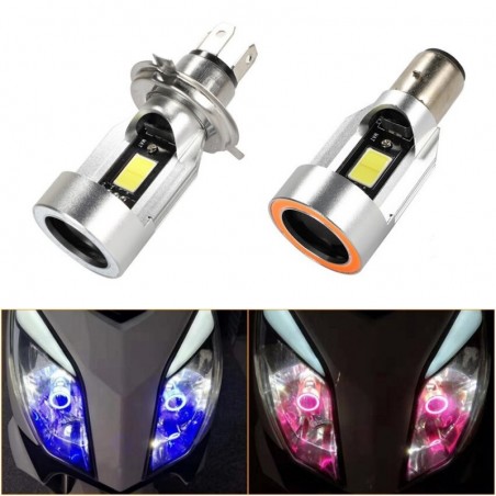 Motorcycle light bulb - Angel Eye LED - red / blue - H4 / BA20DH4