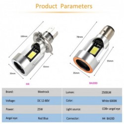 Motorcycle light bulb - Angel Eye LED - red / blue - H4 / BA20DH4