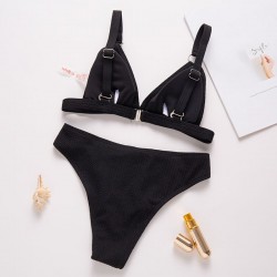 Sexy ribbed bikini set - push up - metal decorationsBeachwear