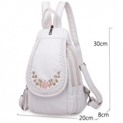 Fashionable leather backpack - cats / flowers print - white / black / pinkBackpacks