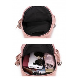 Fashionable leather backpack - cats / flowers print - white / black / pinkBackpacks