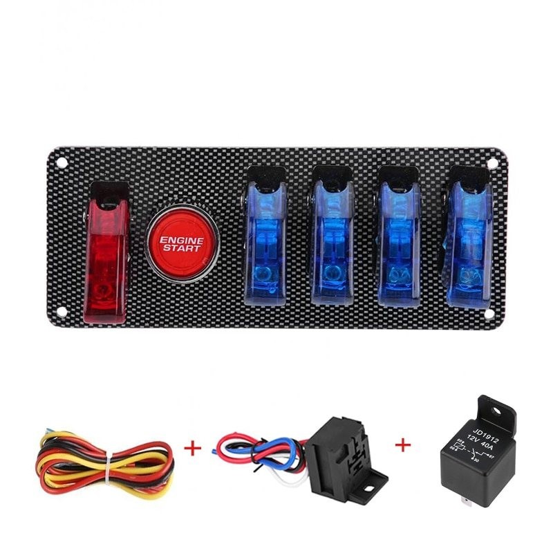 Auto racing car ignition switch panel - 5 LED - engine start push button - DC12V/20ASwitches Auto racing car ignition switch panel - 5 LED - engine start push button - DC12V/20ASwitches