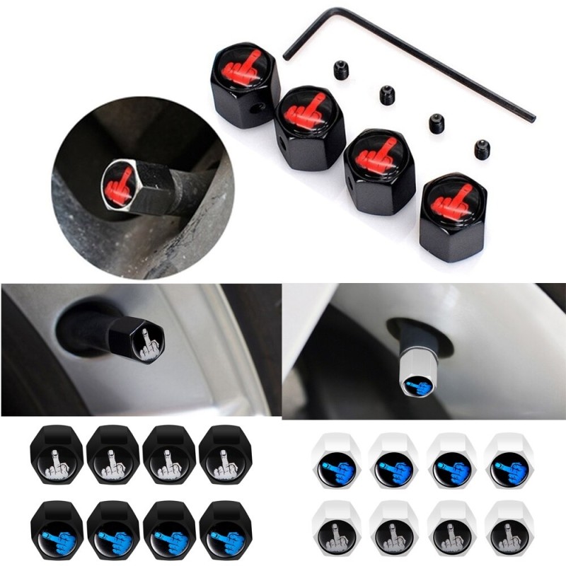 Car tire valves - anti-theft caps - with wrench - zinc alloy - middle finger styleWheel parts
