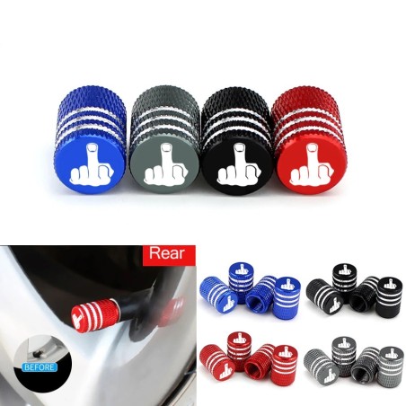 Car tire valves - aluminum caps - middle finger - 4 piecesWheel parts