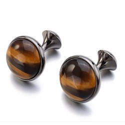 Luxurious round cufflinks - with tiger-eye stoneCufflinks