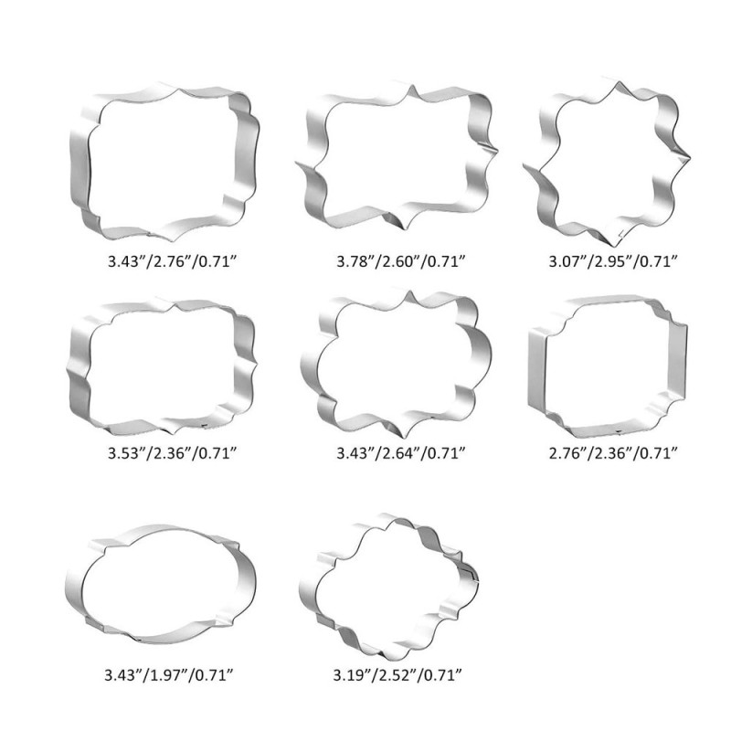 Cookie cutter mold - oval / rectangle / square - stainless steel - 8 piecesBakeware