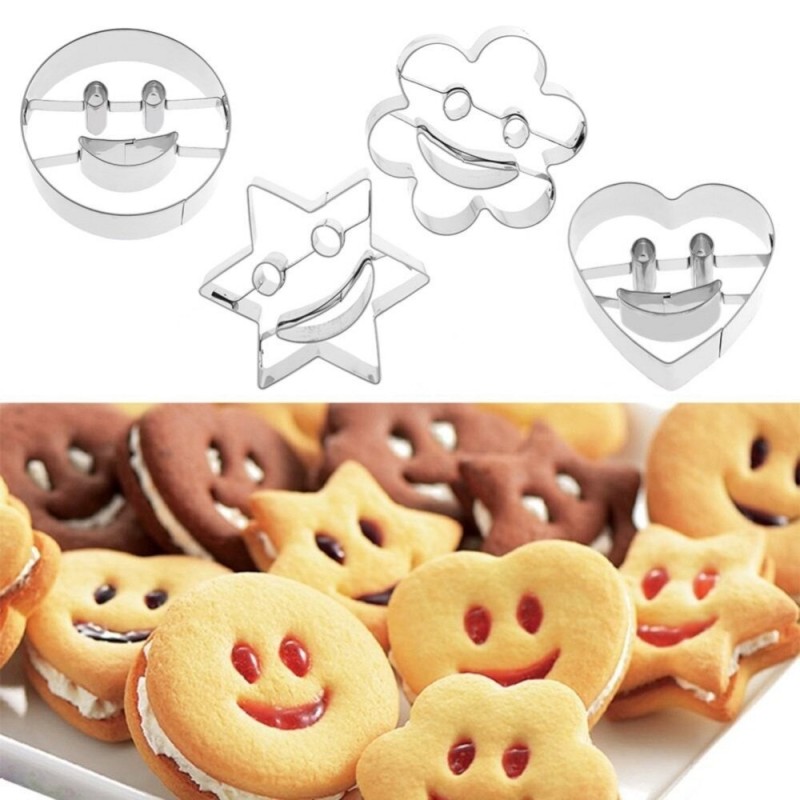 Cookie cutter mold - smiley face - bunny / car / boat - stainless steel - 4 piecesBakeware