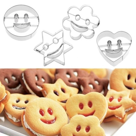 Cookie cutter mold - smiley face - bunny / car / boat - stainless steel - 4 piecesBakeware
