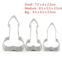 Cookie cutter mold - penis shaped - stainless steel - 3 piecesBakeware
