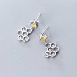 Fashionable earrings - bee / honeycomb - 925 sterling silverEarrings