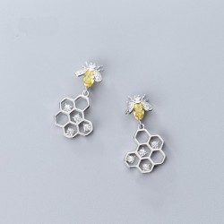 Fashionable earrings - bee / honeycomb - 925 sterling silverEarrings